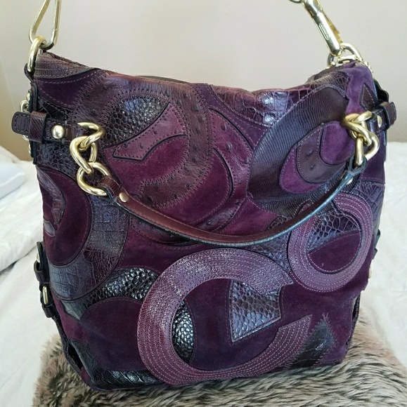 purple leather coach purse